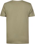 Olijfgroen T-shirt met ronde hals en korte mouwen, achterkant.