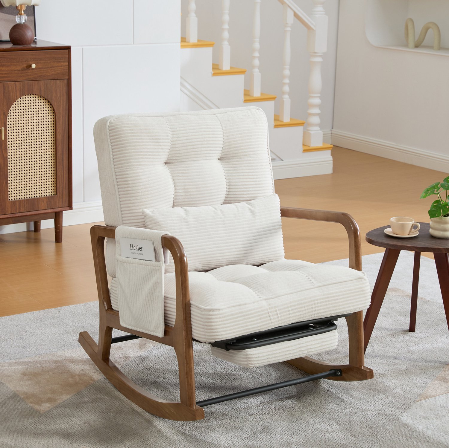 CHICFURN Schommelstoel - Verstelbare rugleuning - Voetsteun - Beige