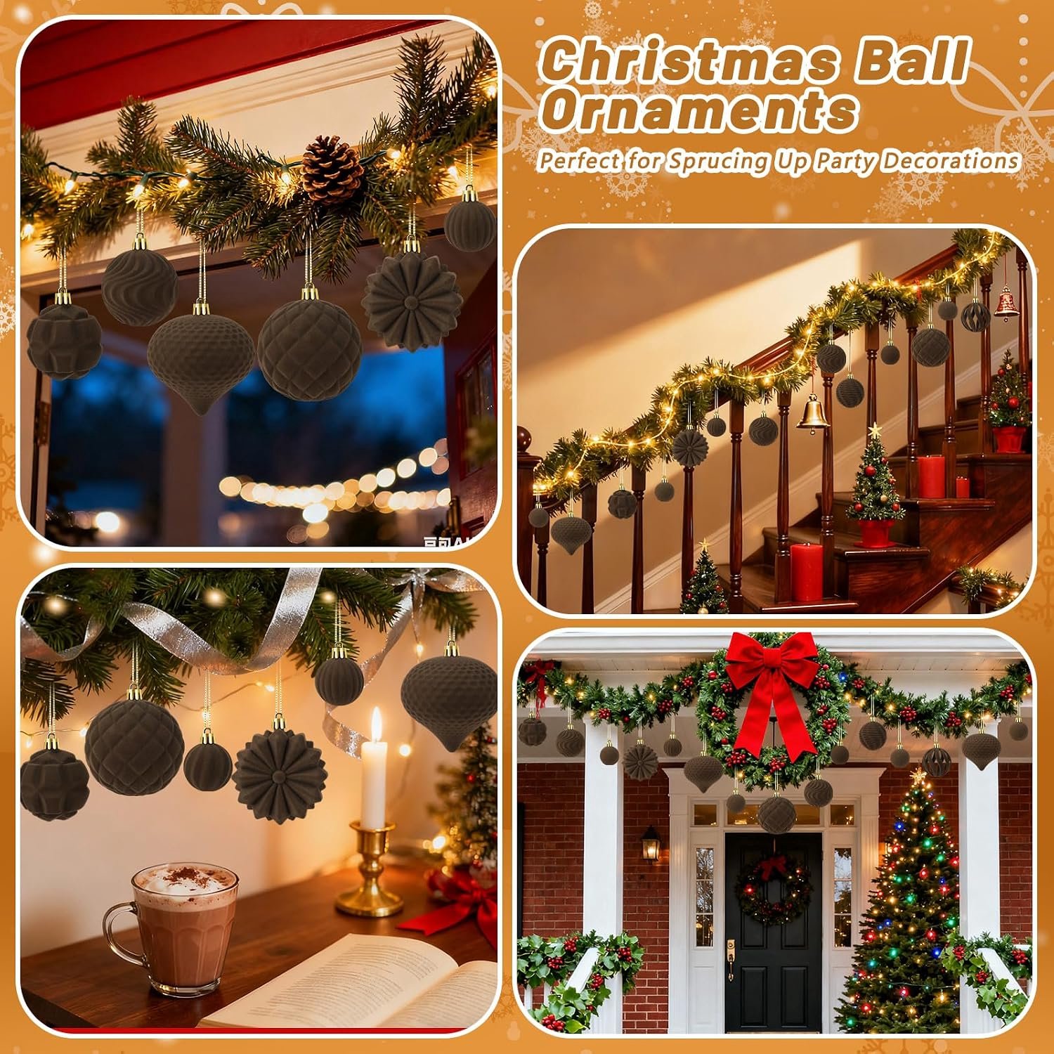48 stuks - Kerstballen - Fluwelen kerstballen - Kerstboomdecoratie - Kerstballen Set - Kerstboom Decoratie - Kerstversiering - Kerstornamenten - Ornamenten - voor kerstboom, vakantie, thuis, kerstfeest en ramen - bruin – foto 4