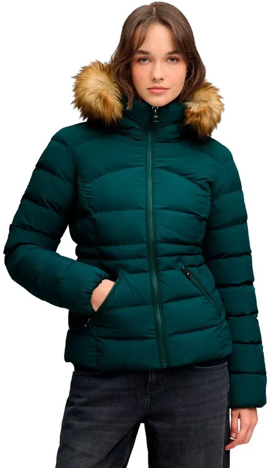 Superdry Fuji Gewatteerde Jas Met Capuchon En Imitatiebont Dames Gewatteerde jassen Groen