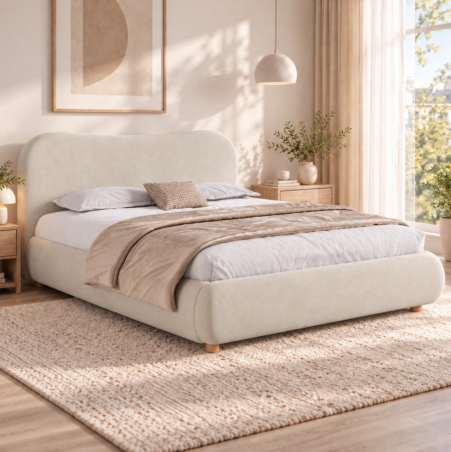 MODENUIT Gestoffeerd Bed – 180 x 200 cm – Hydraulische Opbergruimte – Fluweel – Crème – Inclusief Lattenbodem