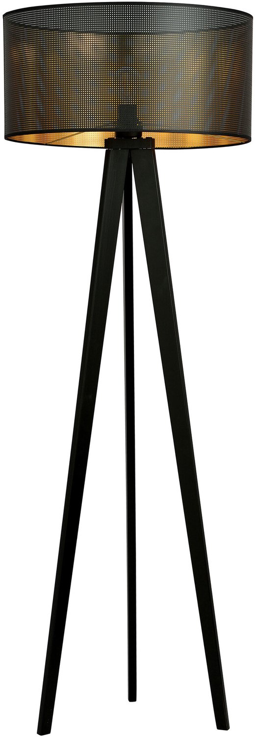 Emibig Skive zwart en gouden 3 poot staande lamp met robuuste metalen koker 1x E27 - Perfect voor elke moderne ruimte