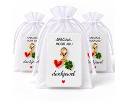 Bedankt Cadeautje 12 Stuks - Hart & Klaver Sleutelhanger met Kaartje & Zakje - Bedankjes Juf, Collega & Bruiloft - Kasey