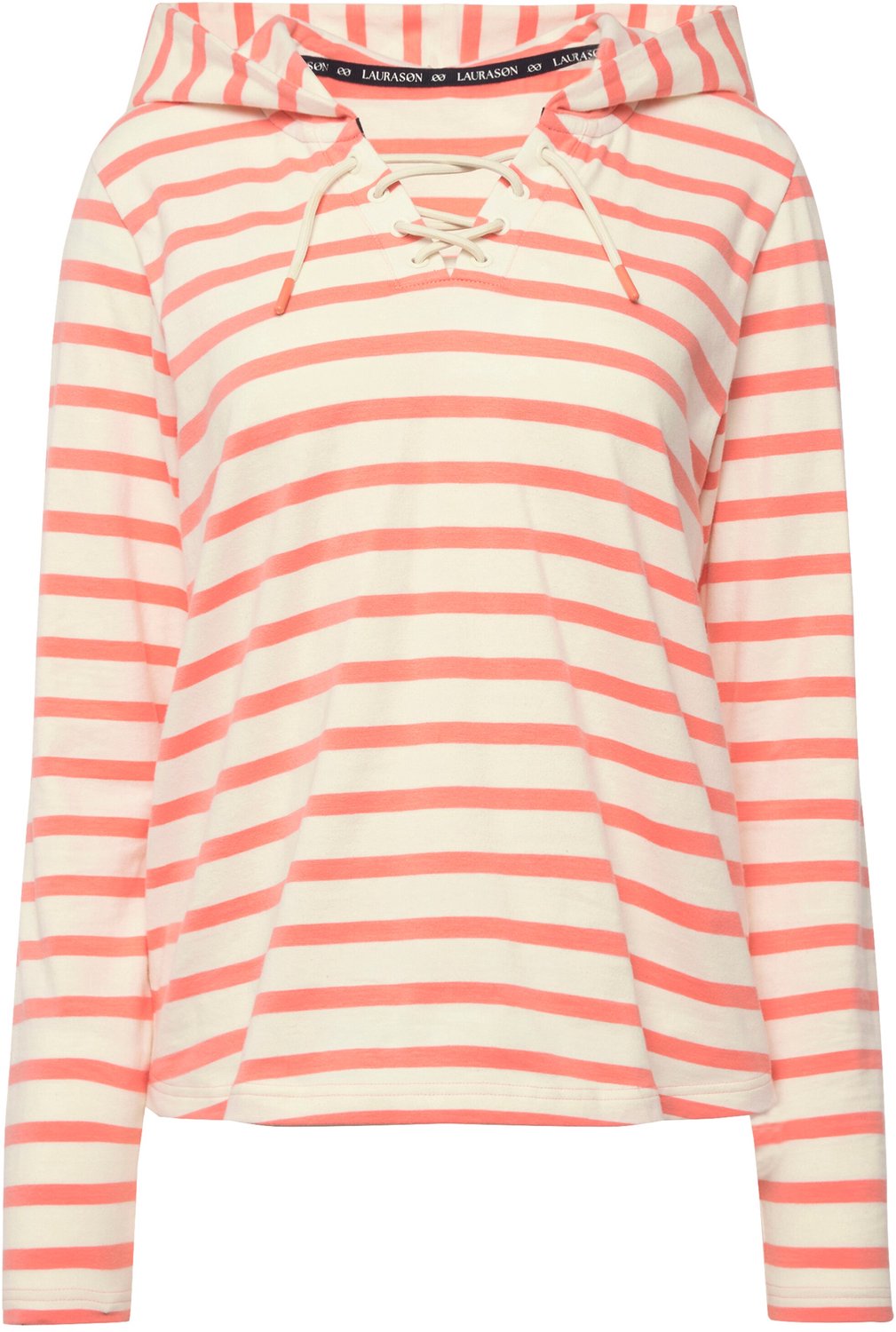 Laurasøn - Dames - T-shirt strepen capuchon lange mouwen - Lichtperzik - Maat XXL