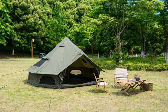 WUVRIE - Bell-tent 300x300x200 cm - 3-4 personen, kacheldoorvoer en insectengaas - Donkergroen — afbeelding 4