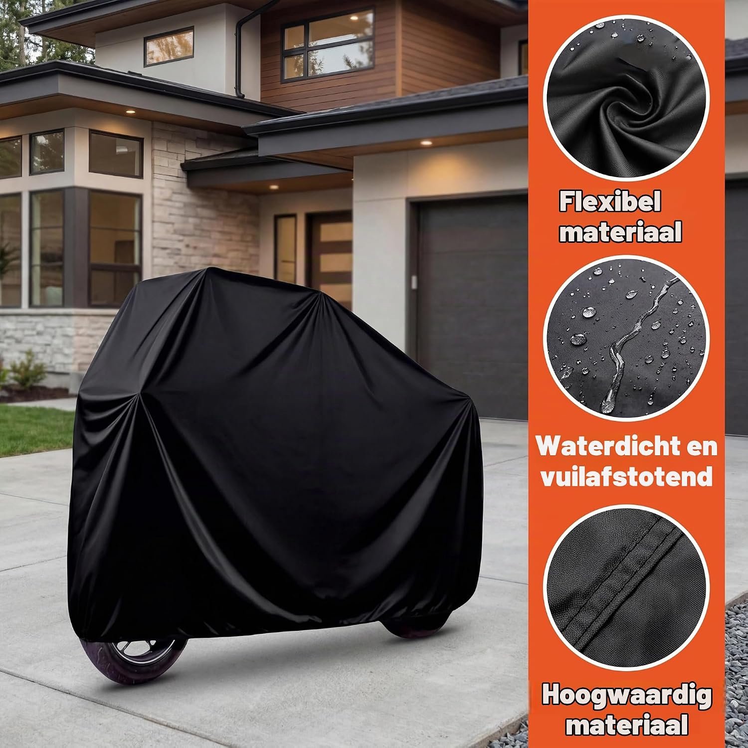 Scooterhoes - 220×120cm - Motorhoes Waterdicht - Zwarte Scooterhoes - UV-Bestendig, Winddicht, Stofdicht en Regenbestendig – foto 3