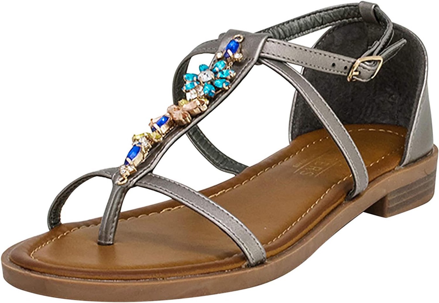 Mona Sandalen Dames met Strass & Plus Maten Pewte
