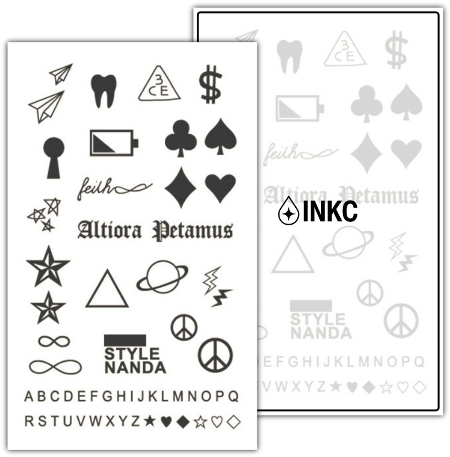 INKC - Tijdelijke Tattoo - Teken en Letters Set - Nep Tattoo - Plak Tattoos - Blijft tot 2 weken - 11 x 18cm
