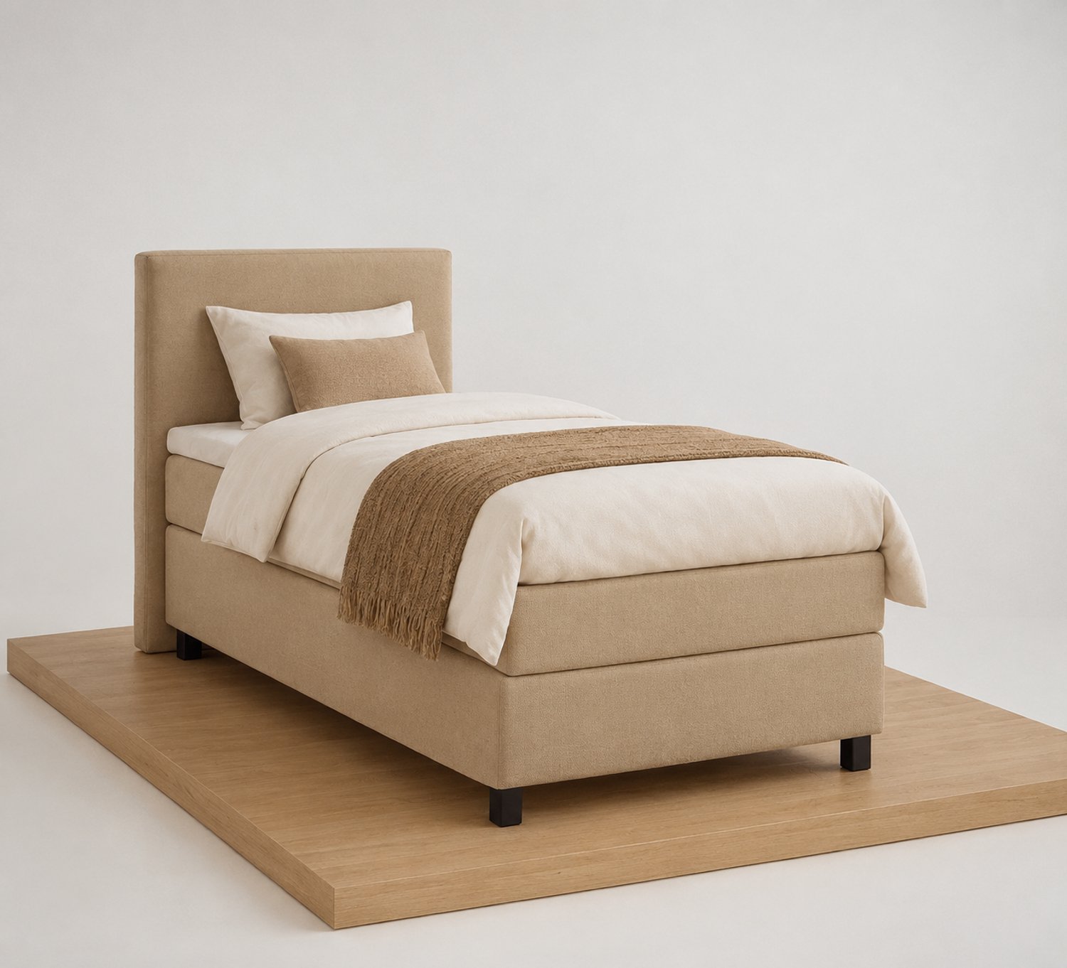 Boxspring DreamLux - 90x200 Compleet - Beige Glad - Puntrust Bedden