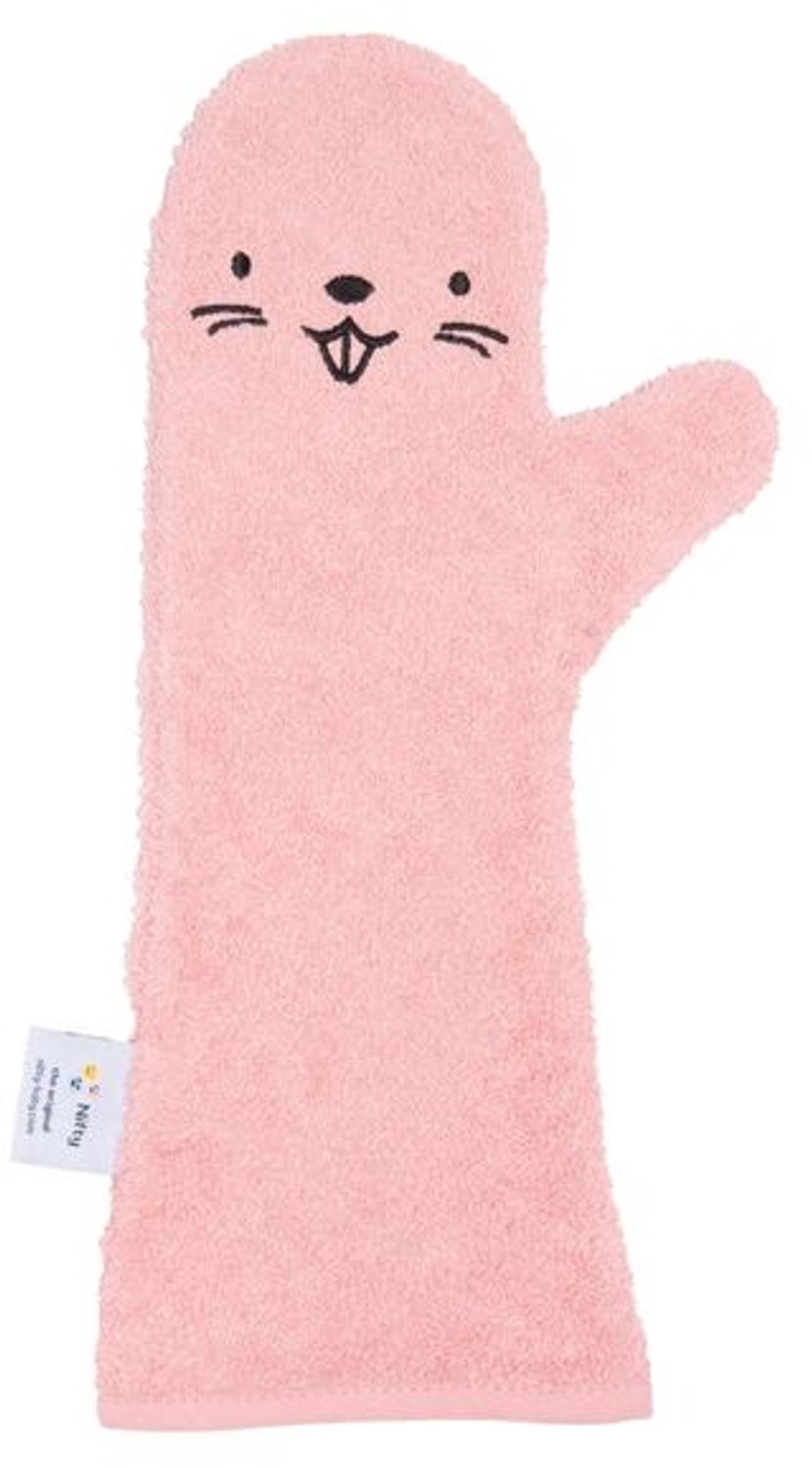 Nifty - The Original Baby Shower Glove – baby douche handschoen voor beter grip op je baby bij het douchen - origineel kraamcadeau - lange baby washand - Roze — afbeelding 2
