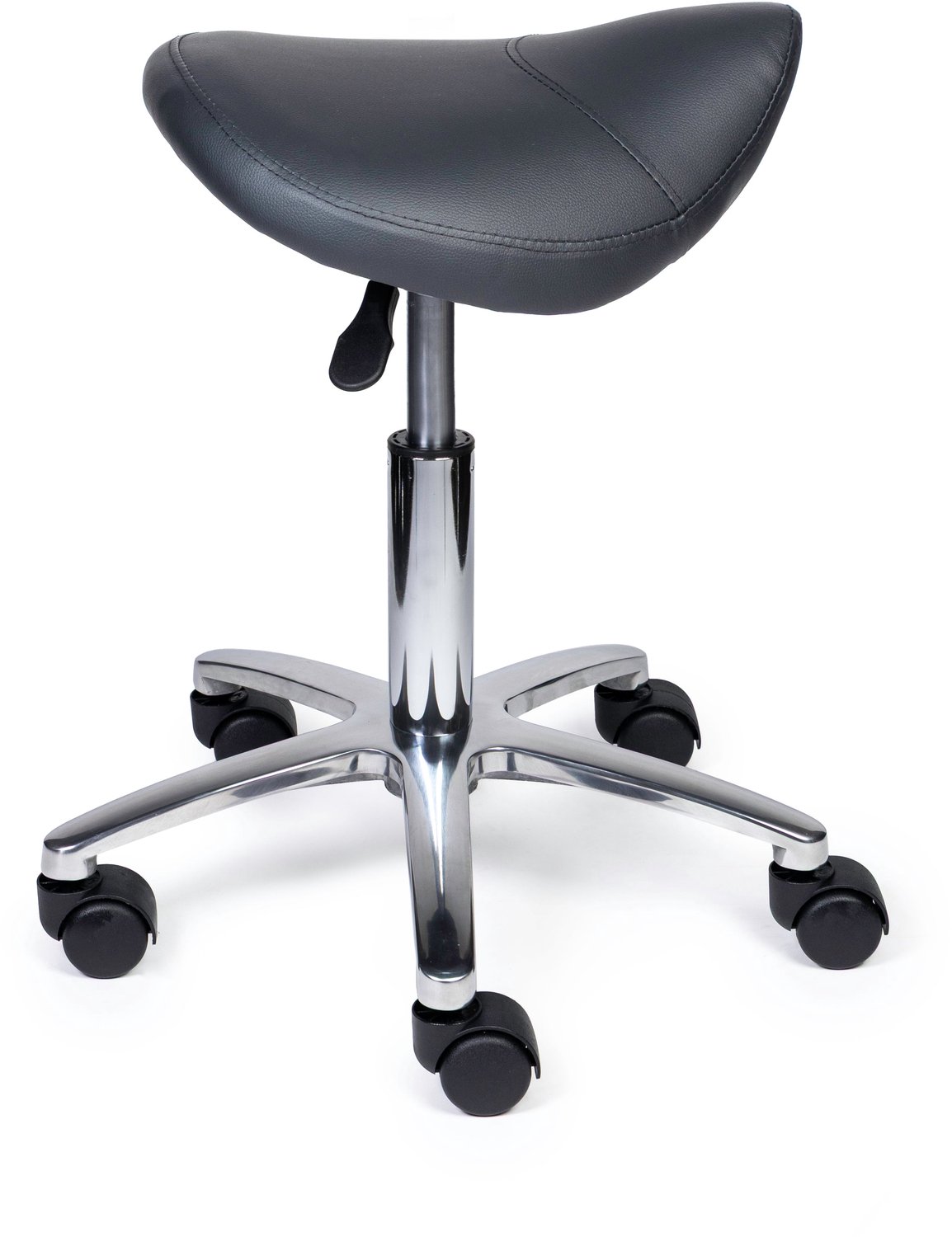 Ergonomische Zadelkruk XS Compact Grijs op Wielen Hoge uitvoering (70-84cm) / Met voetensteun / Standaard wielen