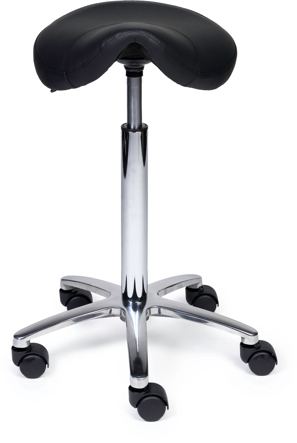 Ergonomische Zadelkruk Compact Zwart op Wielen Lage uitvoering (45-58cm) / Zonder voetensteun / Standaard wielen