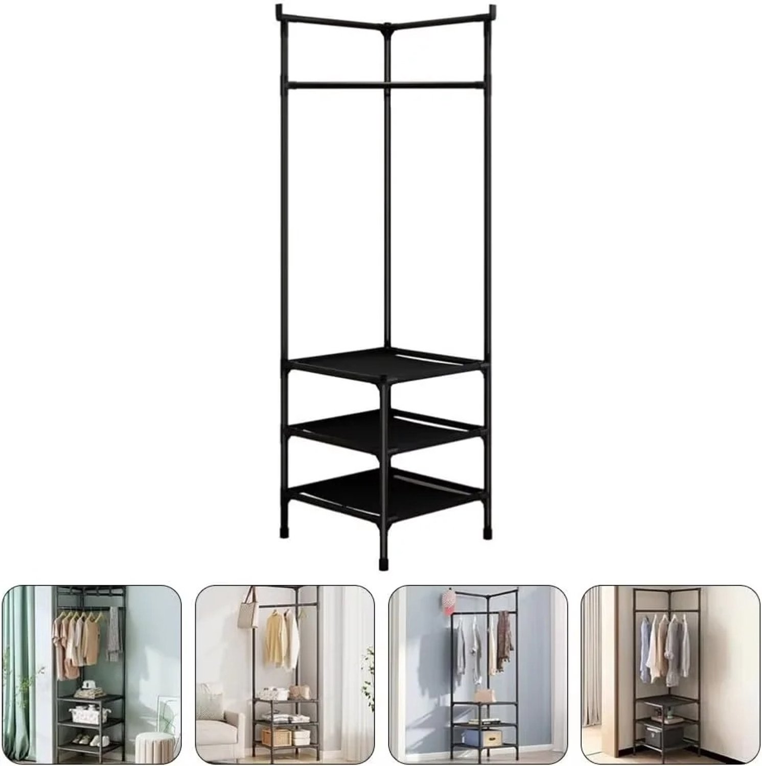 Prime Home Kapstok staand - Kapstok met schoenenrek - Halboom - 2 planken - Entreeopslag - Woonkamer entree - 180 x 45 x 60cm - Zwart
