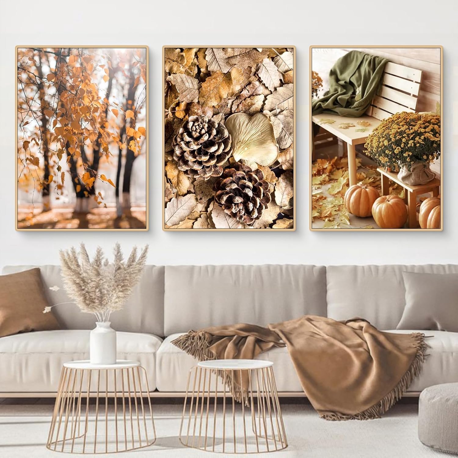 Herfst Poster Set 40x50cm - Natuurlijke Paddenstoelen & Bladeren
