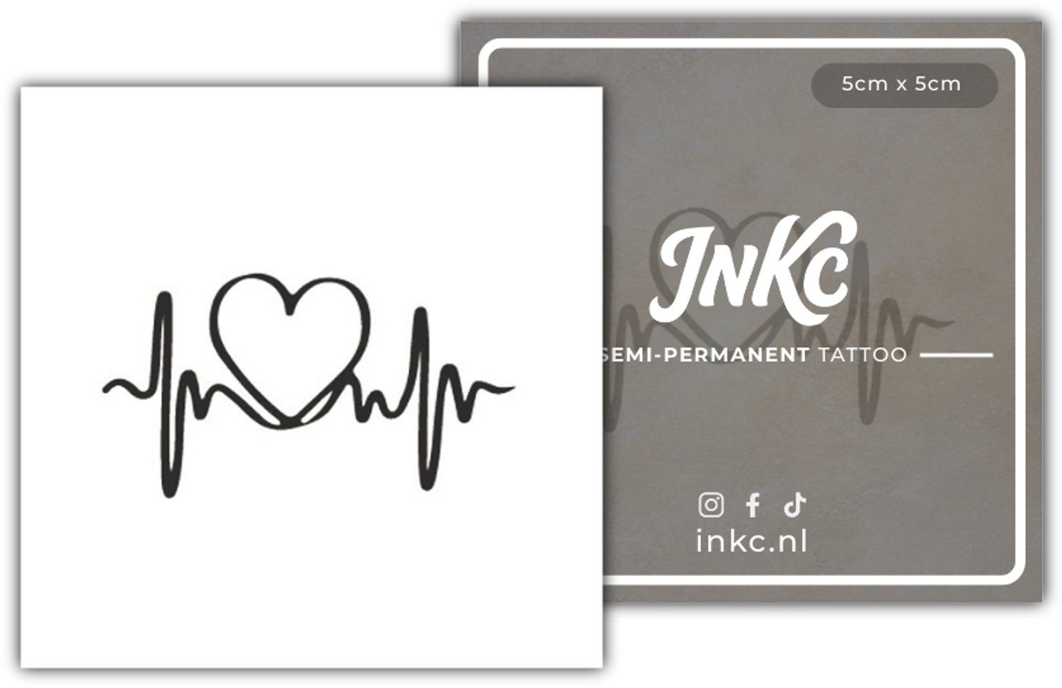 INKC - Tijdelijke Tattoo - Hartslag - Nep Tattoo - Plak Tattoos - Blijft tot 2 weken - 5 x 5cm