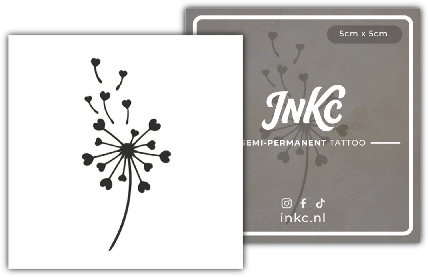 INKC - Tijdelijke Tattoo - Paardenbloem - Nep Tattoo - Plak Tattoos - Blijft tot 2 weken - 5 x 5cm