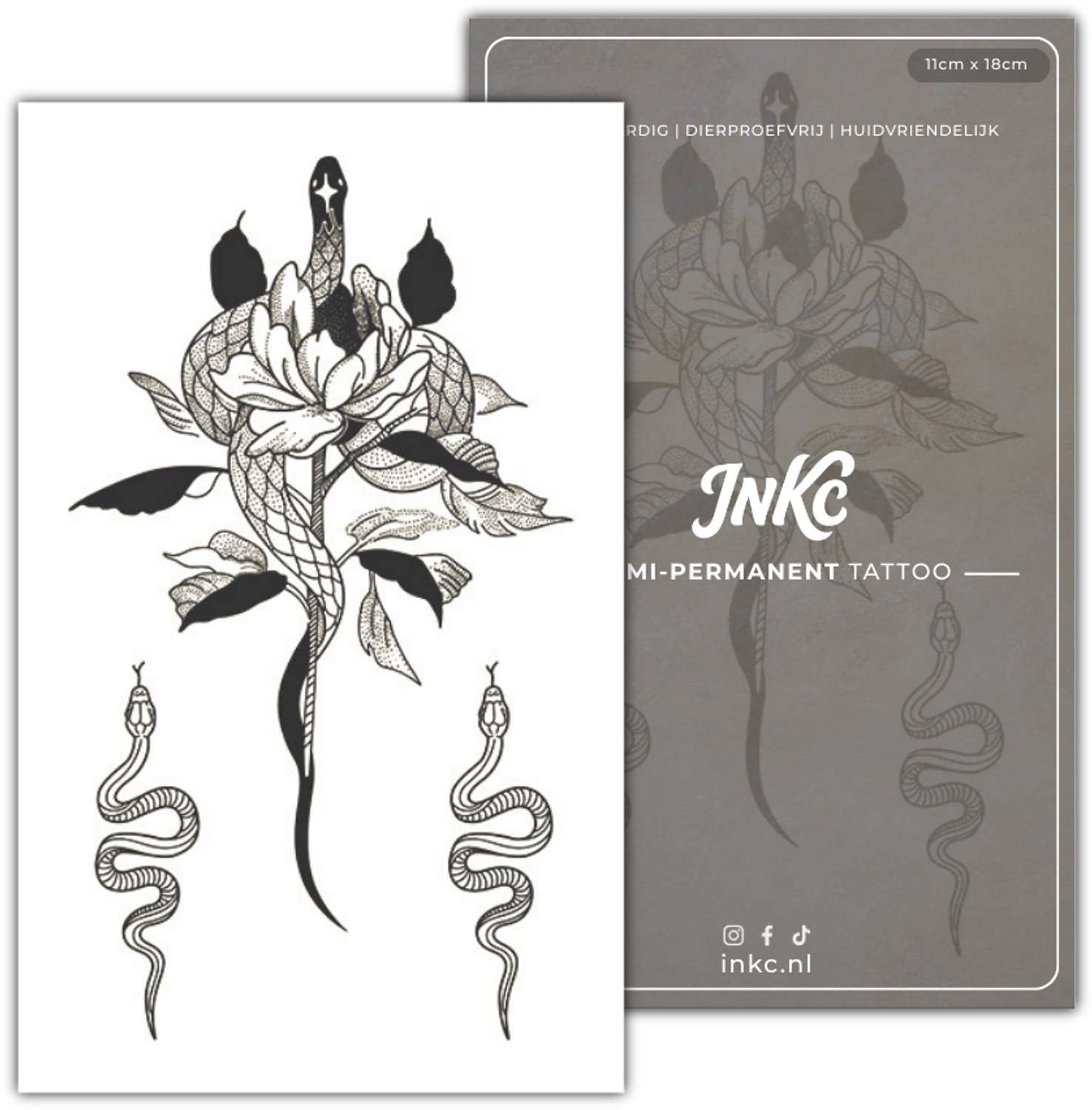 INKC - Tijdelijke Tattoo - Gezondheids Slang - Nep Tattoo - Plak Tattoos - Blijft tot 2 weken - 11 x 18cm