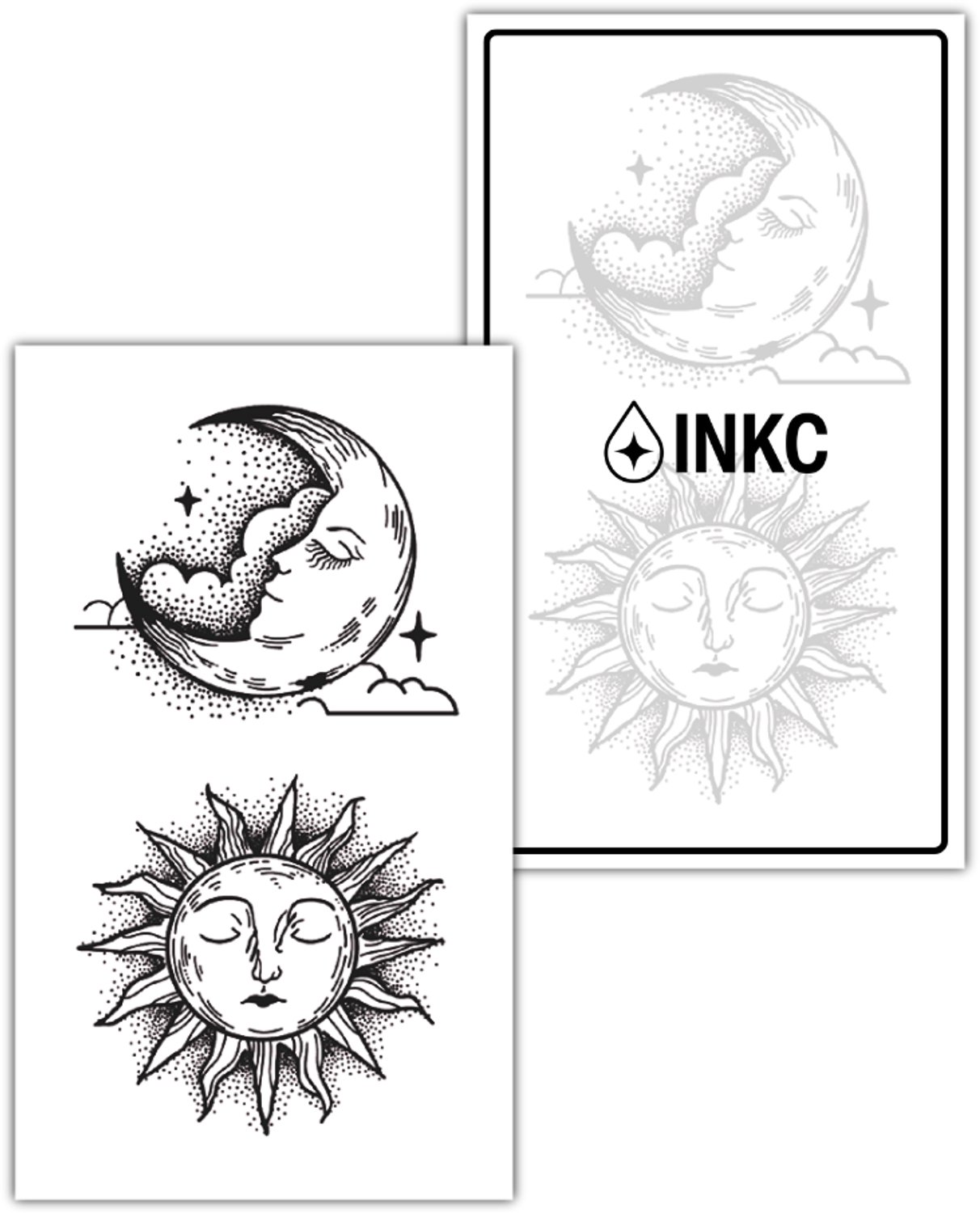 INKC - Tijdelijke Tattoo - Zon Maan Duo - Nep Tattoo - Plak Tattoos - Blijft tot 2 weken - 7 x 12cm