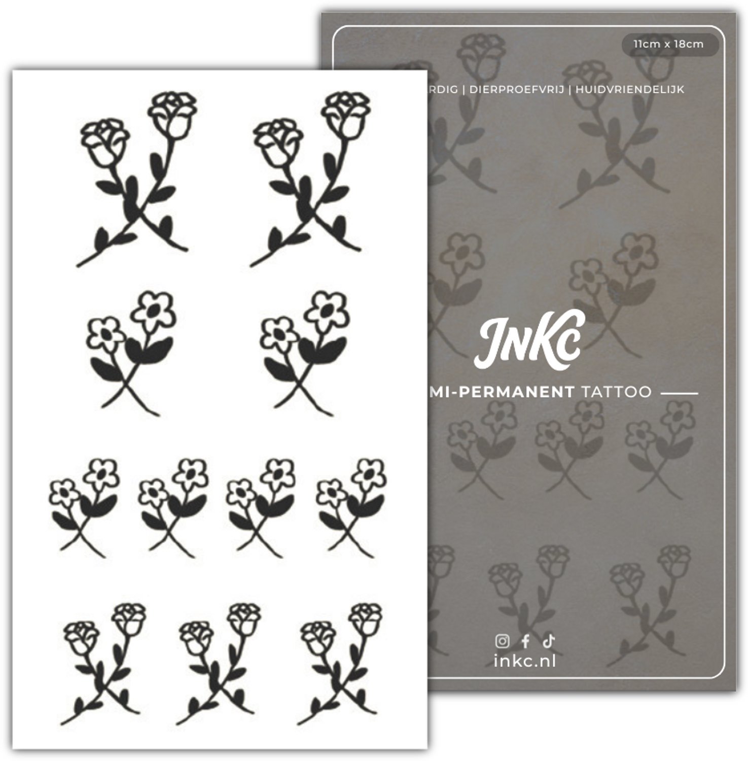 INKC - Tijdelijke Tattoo - Bloemetjes - Nep Tattoo - Plak Tattoos - Blijft tot 2 weken - 11 x 18cm