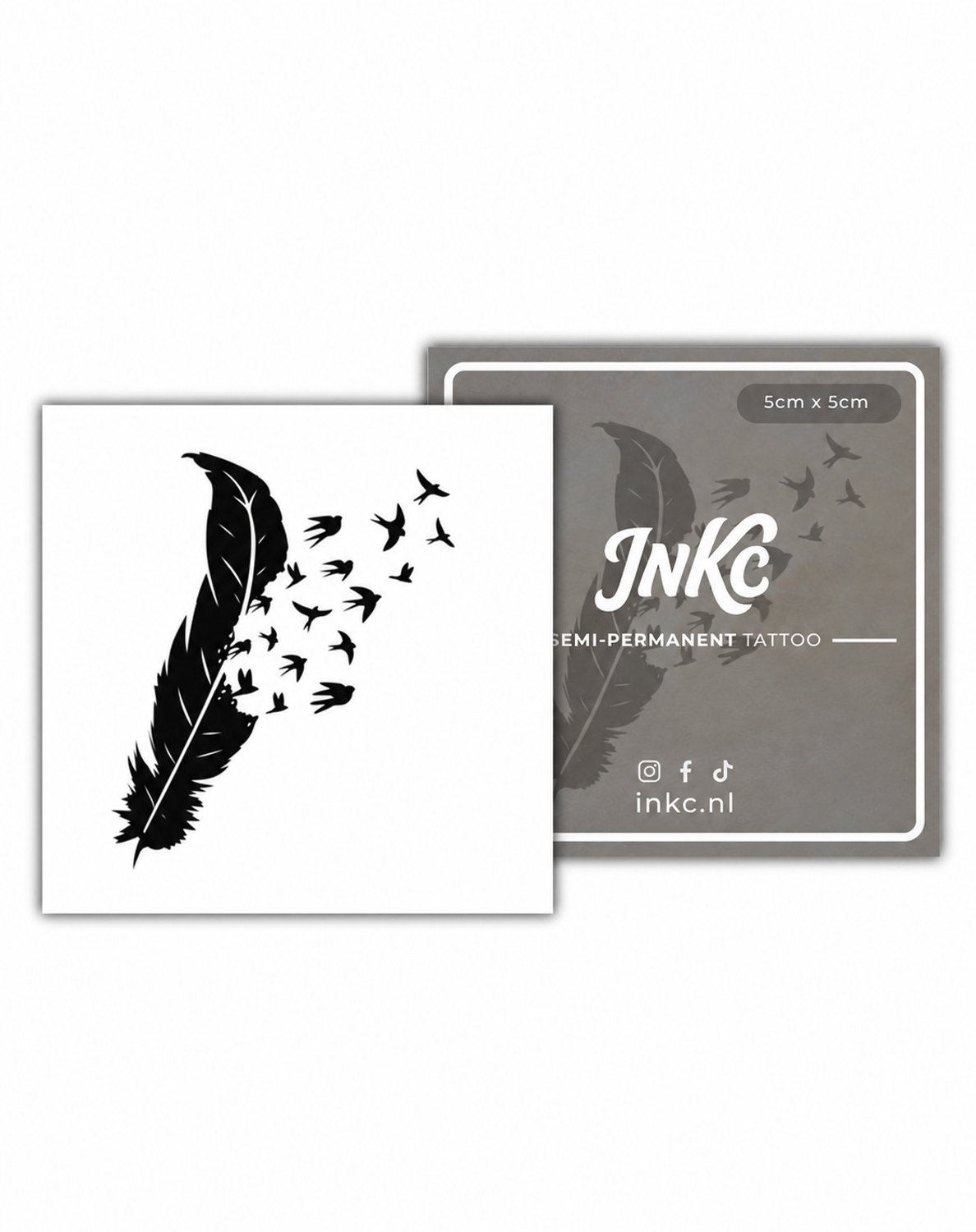 INKC - Tijdelijke Tattoo - Veer met Vogels - Nep Tattoo - Plak Tattoos - Blijft tot 2 weken - 5 x 5cm