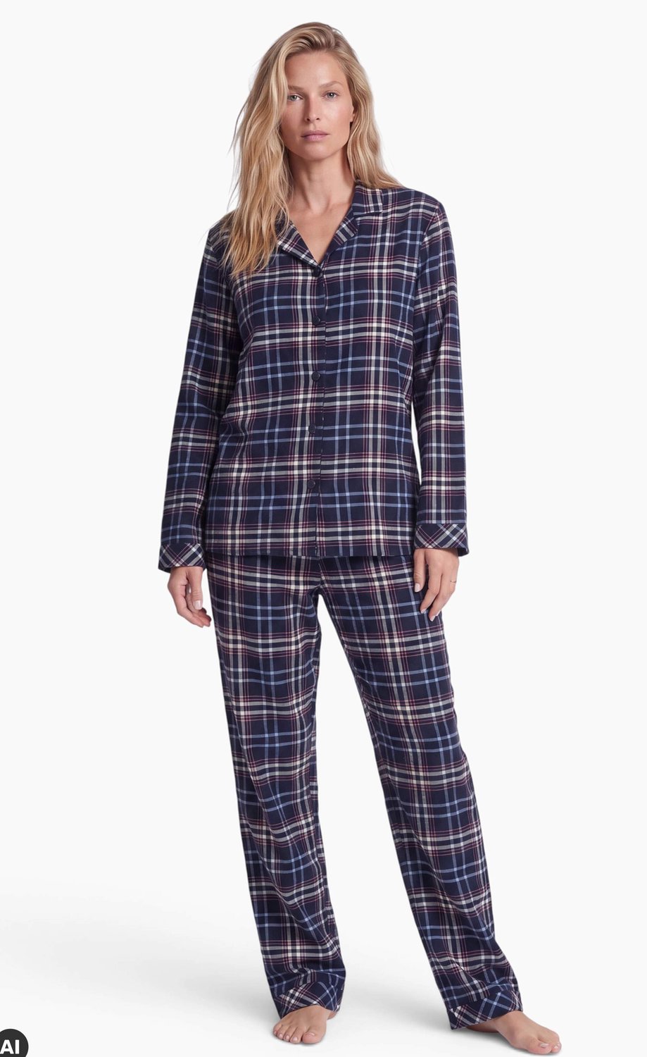 Normann Dames pyjama Creative flanel 22520115973 - Blauw - S 36/38
