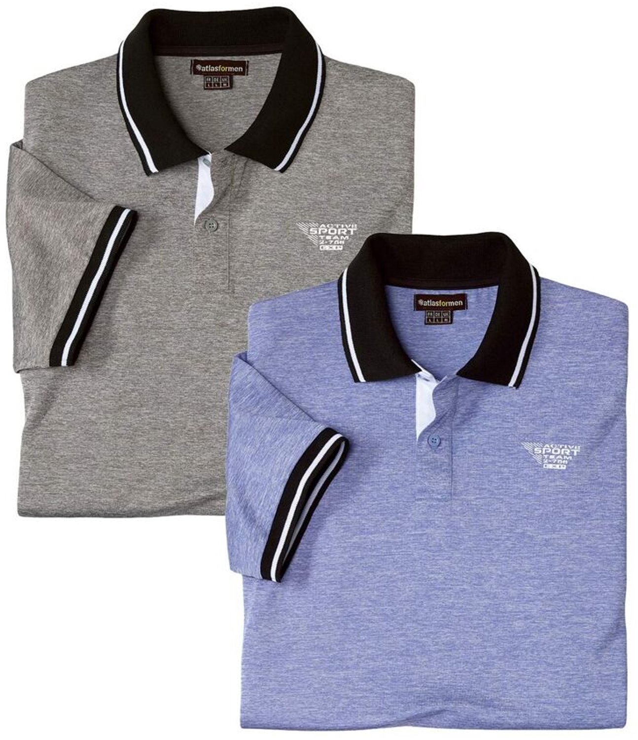 ATLAS FOR MEN - Set van 2 polo’s met gevlamd effect - Heren - Verkrijgbaar in grote maten - M