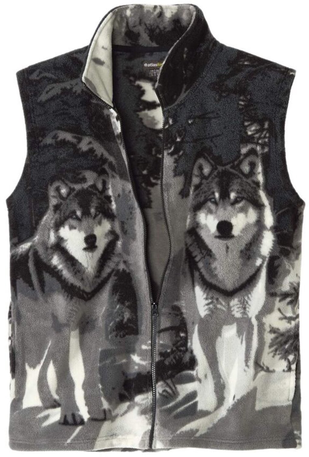 ATLAS FOR MEN Mouwloos fleecevest met wolvenmotief Heren Verkrijgbaar in grote maten Grijs