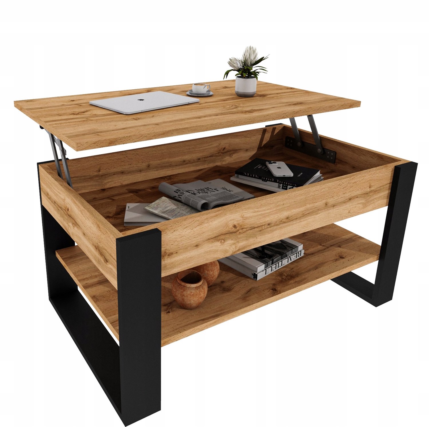 Mobelkap Salontafel met liftblad - Wotan eikenlook/zwart