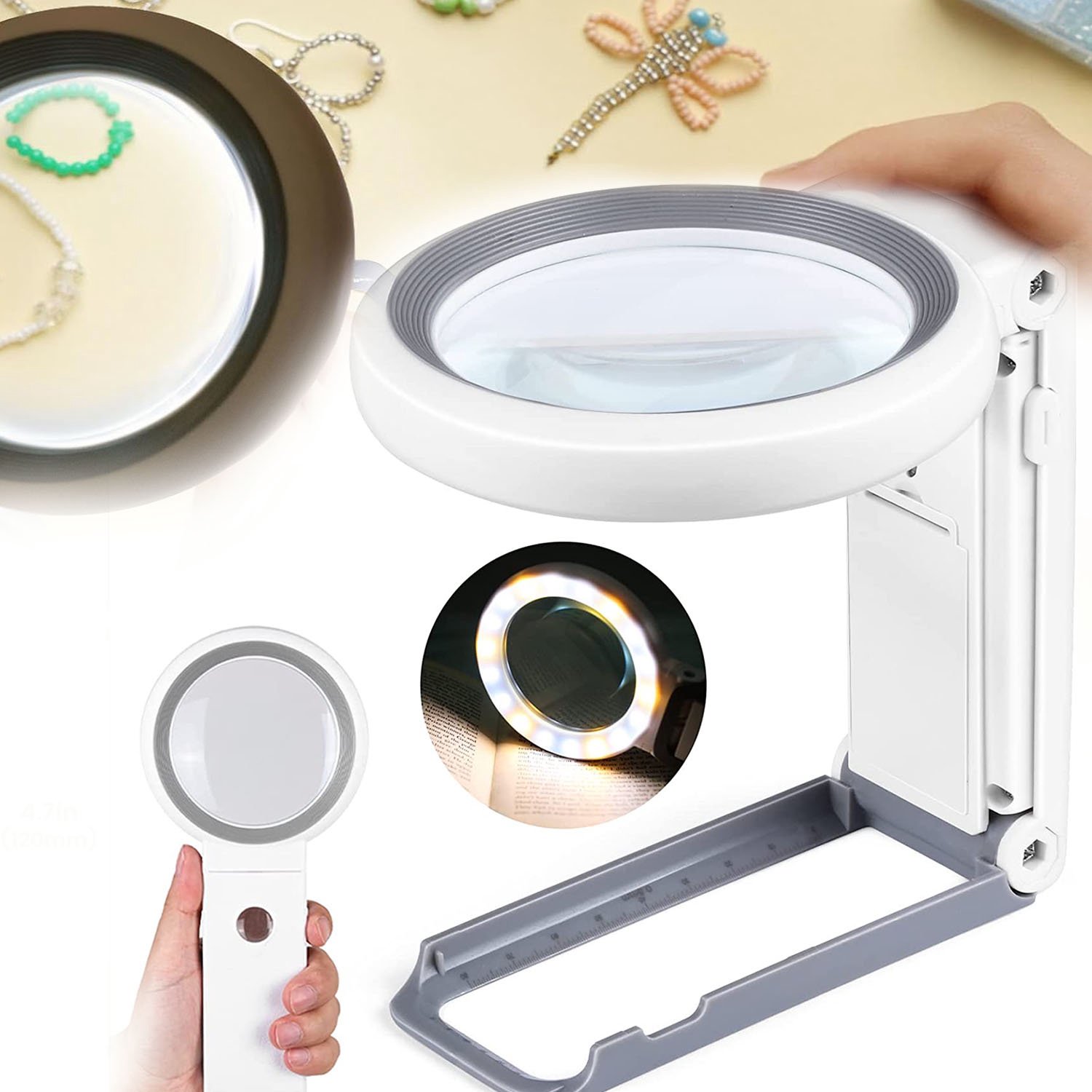 10x 30x Led-Verlichte Handsfree Vergrootglas, Vergrootglas Met Licht en Standaard, Vergrootglas Met 18 Led's.