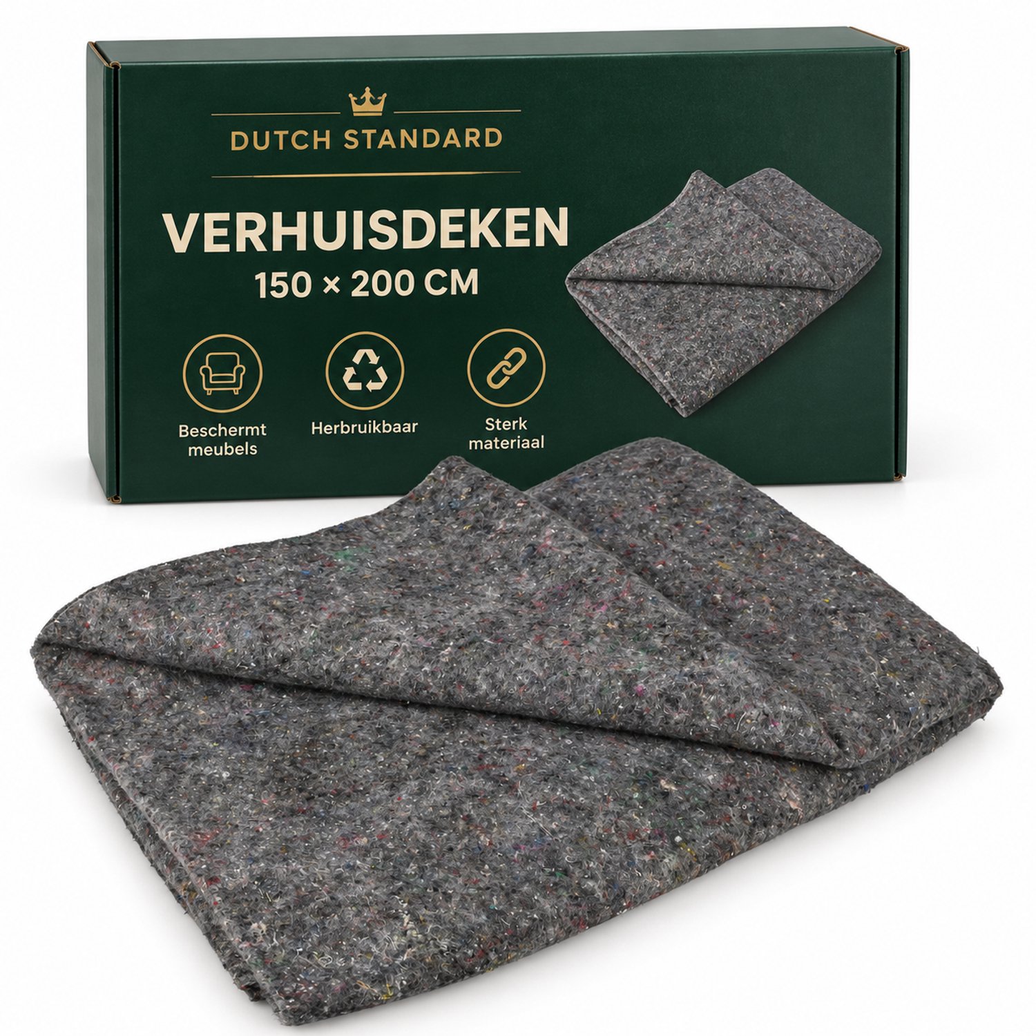 Dutch Standard Verhuisdeken 150 x 200 cm - Beschermdeken voor Meubels - Grijs - Herbruikbaar