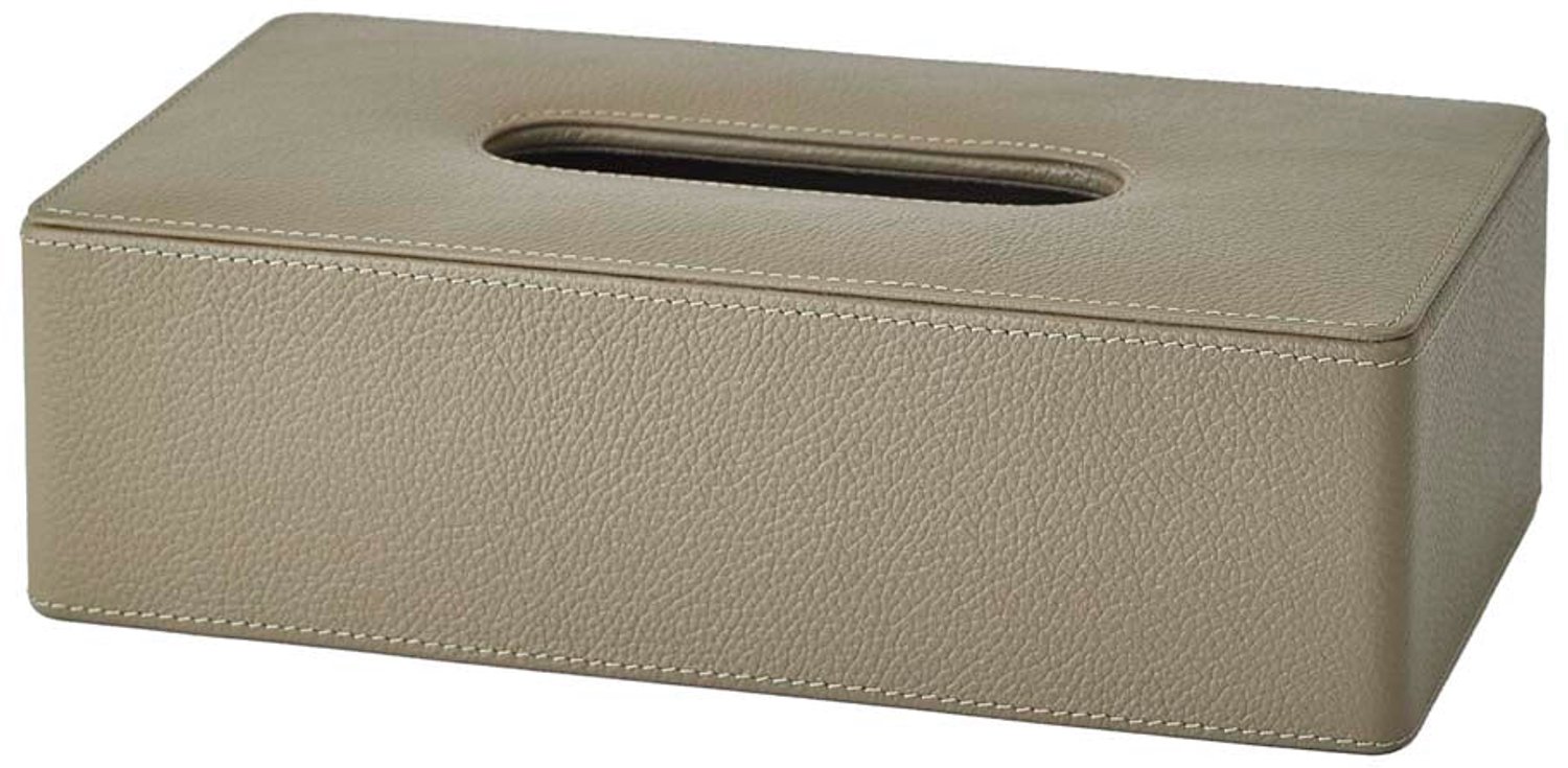 Lotus Tissuehouder Taupe | Lichtgrijs / Beige | Leer