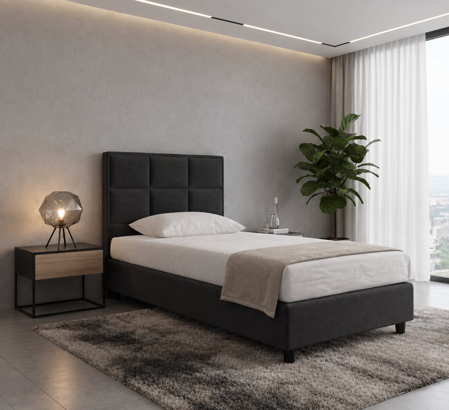 Boxspring DreamLux - 90x220 Compleet - Antraciet Glad - Puntrust Bedden