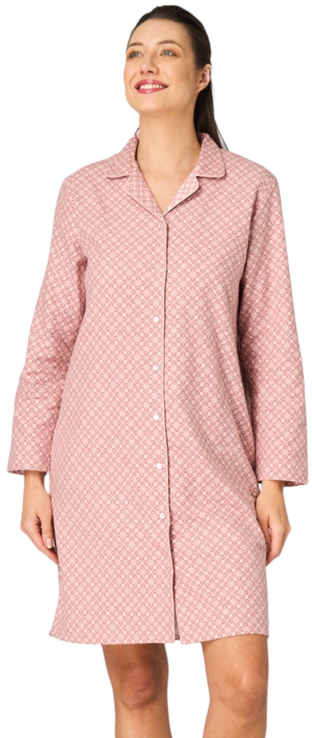 Key Flanellen Nachthemd Dames Doorknoopmodel Lange Mouw Kaneel Etnoprint LND 743 40 / L