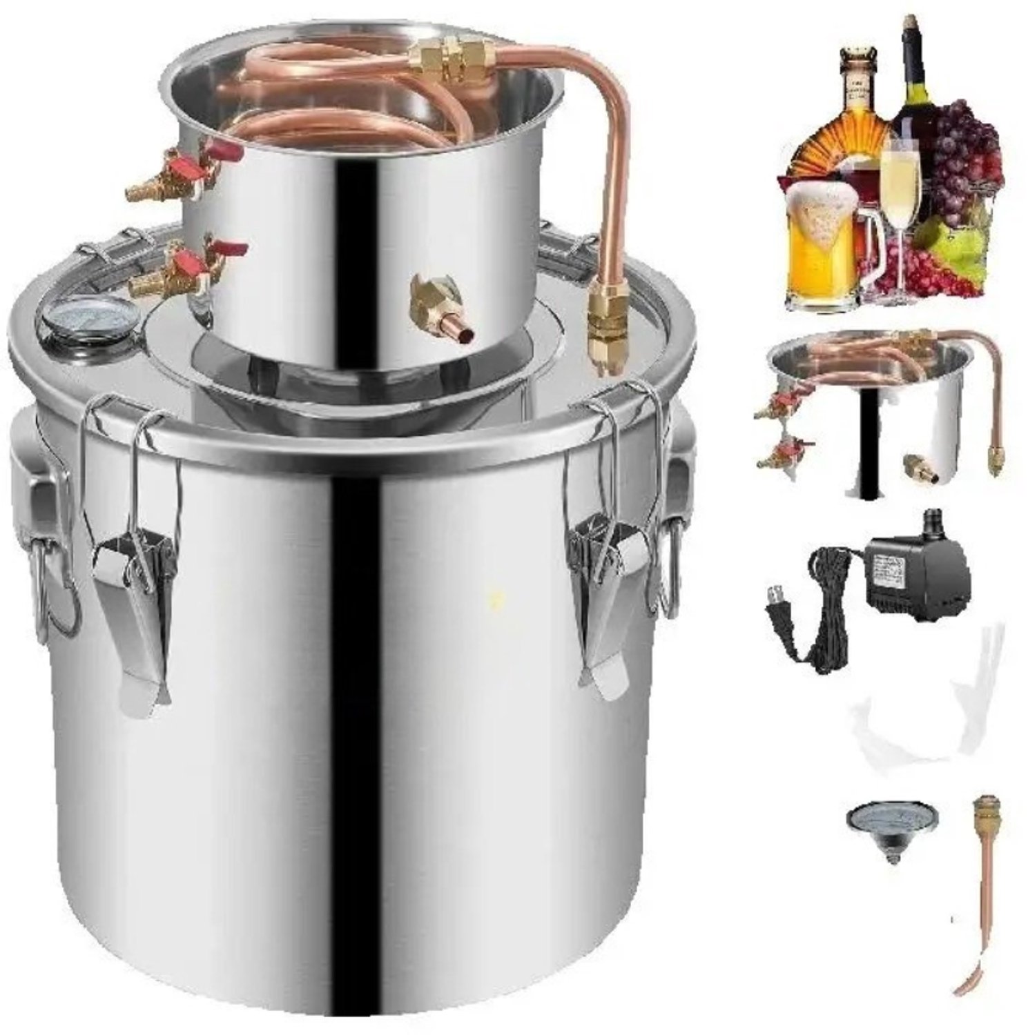 Tremeo RVS Destilleerapparaat - 11,4L Capaciteit - Geïntegreerde thermometer - Inclusief circulatiepomp - waterdestilleerder