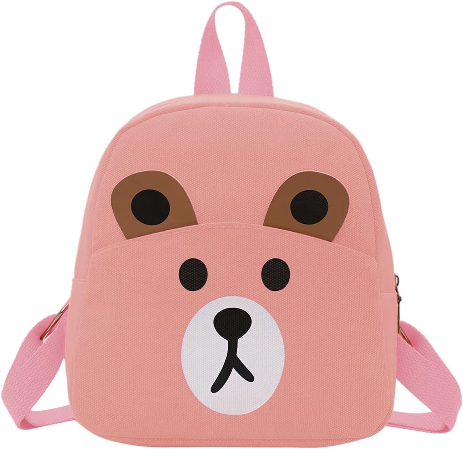 Peuterrugzak met beer - Kinderrugzak voor kleuterschool - Rugtas met beertje - Schooltasje met verstelbare banden - Canvas stof rugzak met ritssluiting - Teddybeer gezicht - Roze