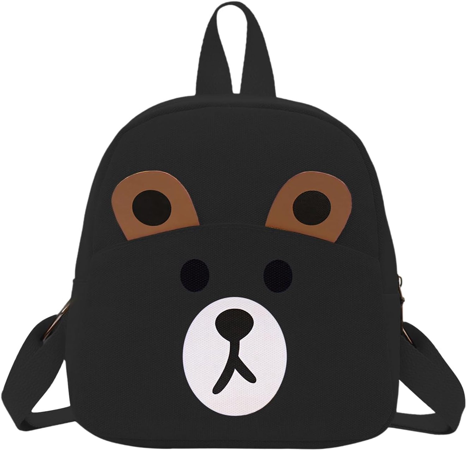 Peuterrugzak met beer - Kinderrugzak voor kleuterschool - Rugtas met beertje - Schooltasje met verstelbare banden - Canvas stof rugzak met ritssluiting - Teddybeer gezicht - Zwart