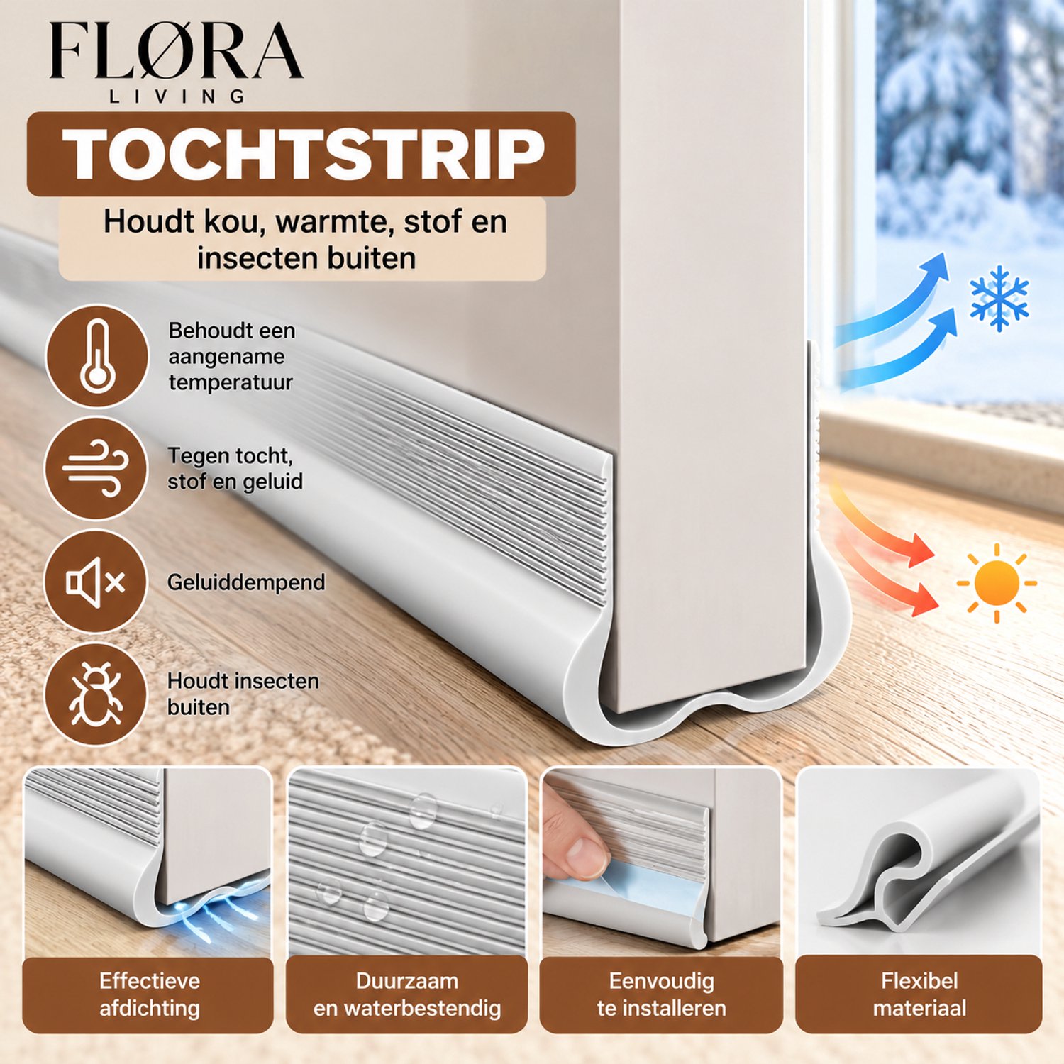 Deurafdichting Onder Deur - Tochtstrip Zelfklevend - Geluidsdicht - FLØRA Living