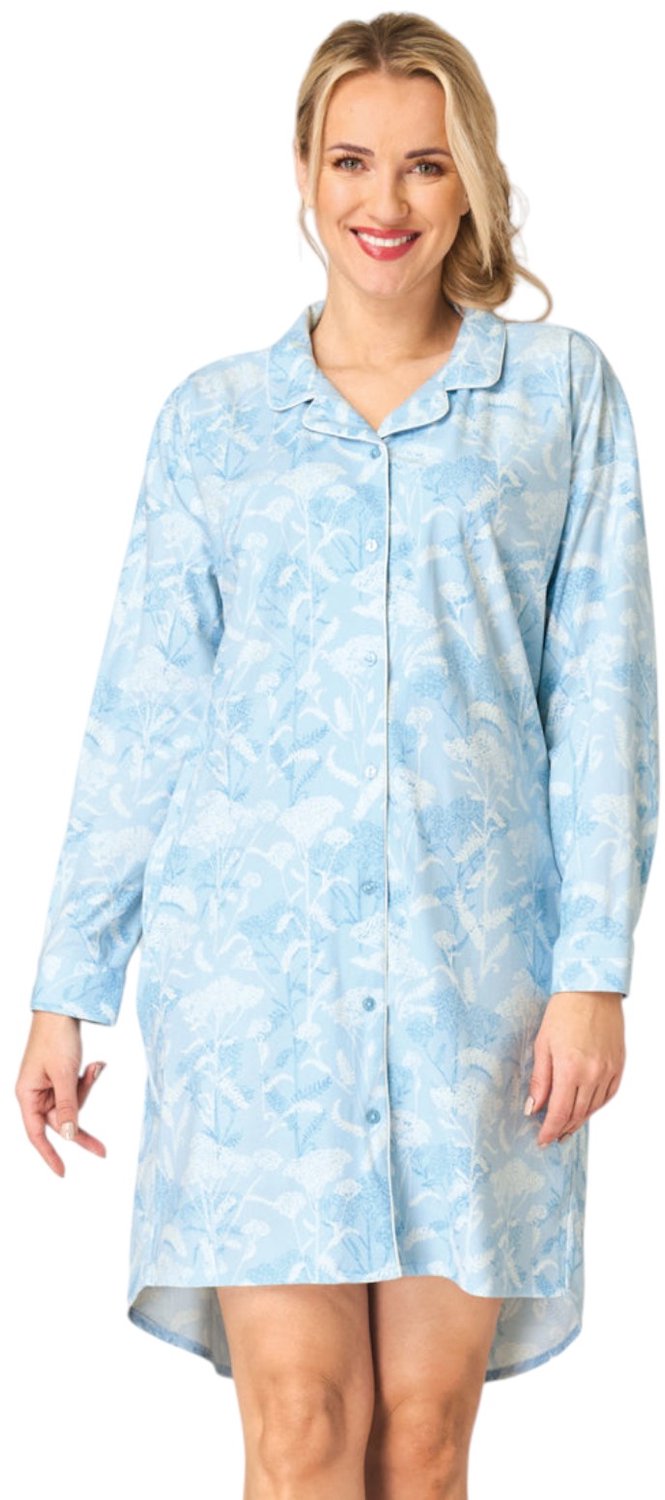Key Flanellen Nachthemd Dames Doorknoopmodel Lange Mouw Lichtblauw LND 657 38 / M