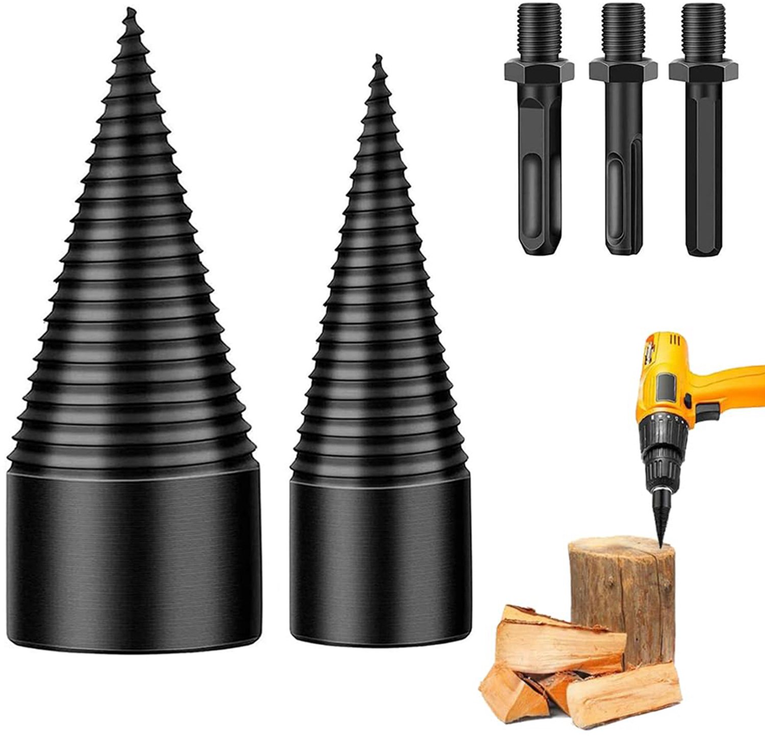 5-Delige Brandhoutsplijterborenset - Afneembare Houtkloofboor - 32mm+42mm Schroefkegelaandrijving Houtsplijter - Splitconus Bitset