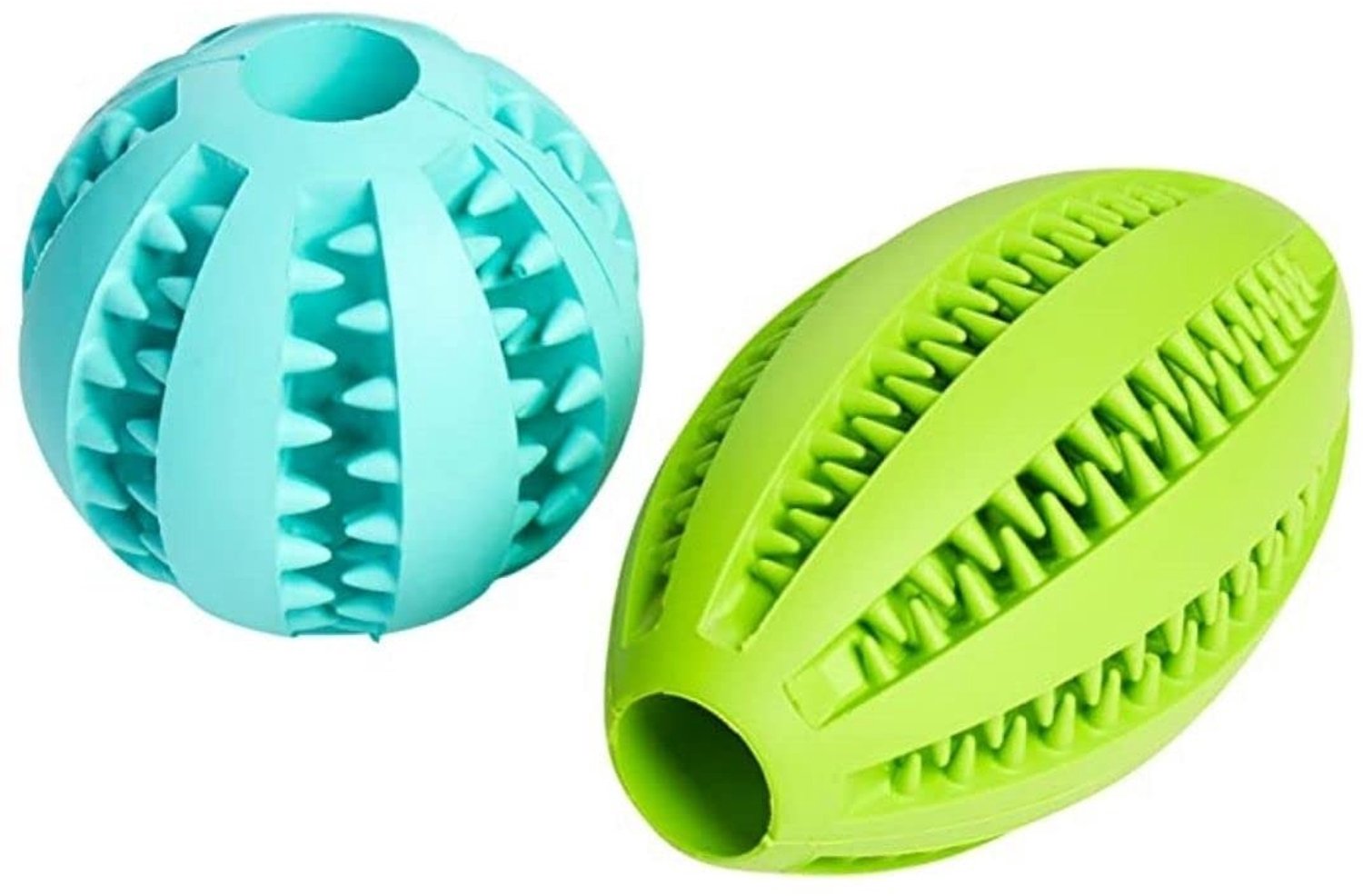 Famanu – Dubbelpak hondenspeelgoed met bal en ei, premium kwaliteit snackbal (7 cm) en rugbybal (11 cm), verkrijgbaar in verschillende kleuren voor gezonde tanden en speelplezier