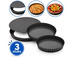Tomec® Quichevorm Set 3 Stuks – Bakvormen met Losse Bodem Ø14, Ø20 en Ø26 cm voor Quiche en Taart