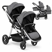 Lunola Noah Duo Kinderwagen - Dubbele Buggy voor Tweeling of Baby en Peuter - Afneembaar Zitje - Compact en Opvouwbaar - Donker Grijs