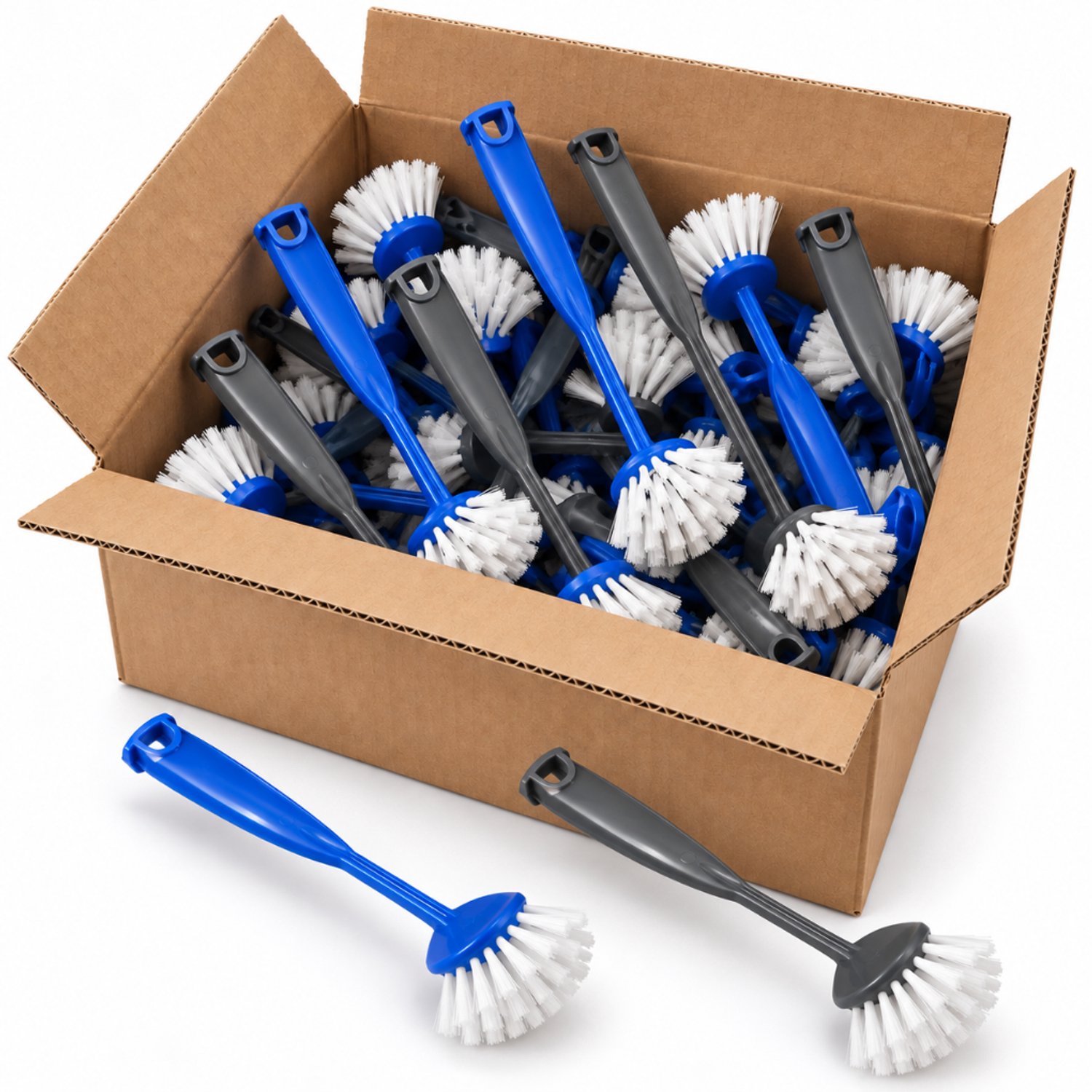 HL – Kleine Afwasborstels – 50 Stuks – Ronde Afwasborstel met Handvat – Blauw en Grijs – 22 cm