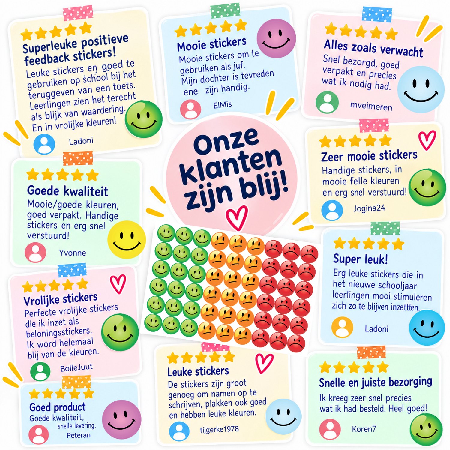 Smiley Stickers - 192 Beloningsstickers - 4 Stickervellen - Groen, Oranje, Rood — afbeelding 3