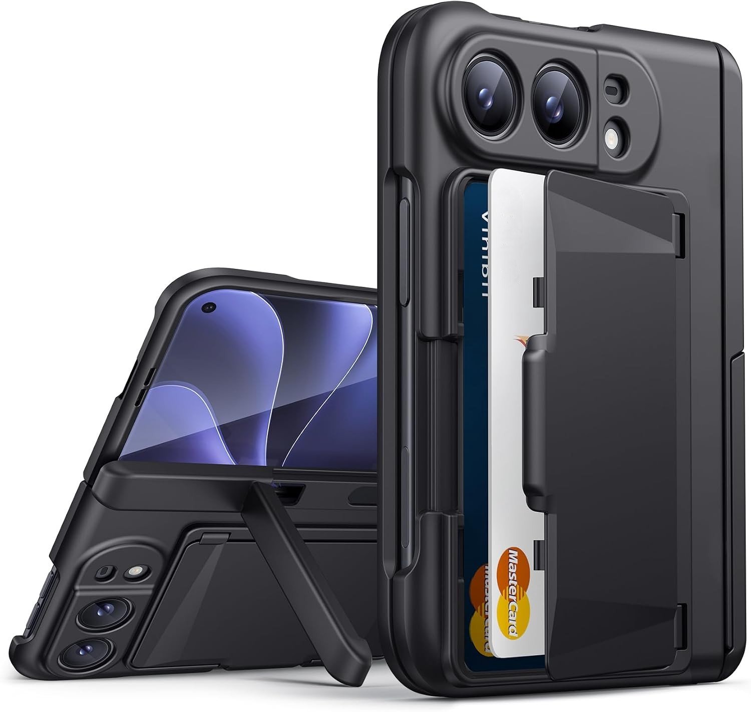 Zandarix Hoesje Geschikt voor Apple iPhone Duo - Back Cover Hoesje - Kaarthouders - Militaire Kwaliteit - Schokbestendig - Zwart