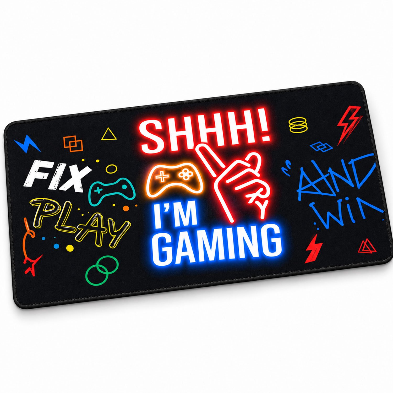 Gaming Muismat XXL 70x30 cm - Shhh I'm Gaming Neon Bureau Onderlegger - Antislip Wasbaar 3 mm Gepolsterd - Deskpad Bureaumat Toetsenbord Onderlegger - Grappig Cadeau voor Gamers Jongens Tieners Streamers - Jungengel