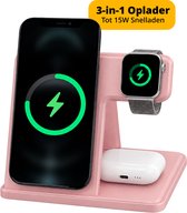 Garzini 3 in 1 Draadloze Oplader - Opvouwbaar Laadstation - Geschikt voor iPhone 12 13 14 15 16 17 18, Apple Watch, Earpods - Smartphone, Smartwatch en Oordopjes - 15W Snellader - Qi Wireless Charger - Oplaadstation - Roos
