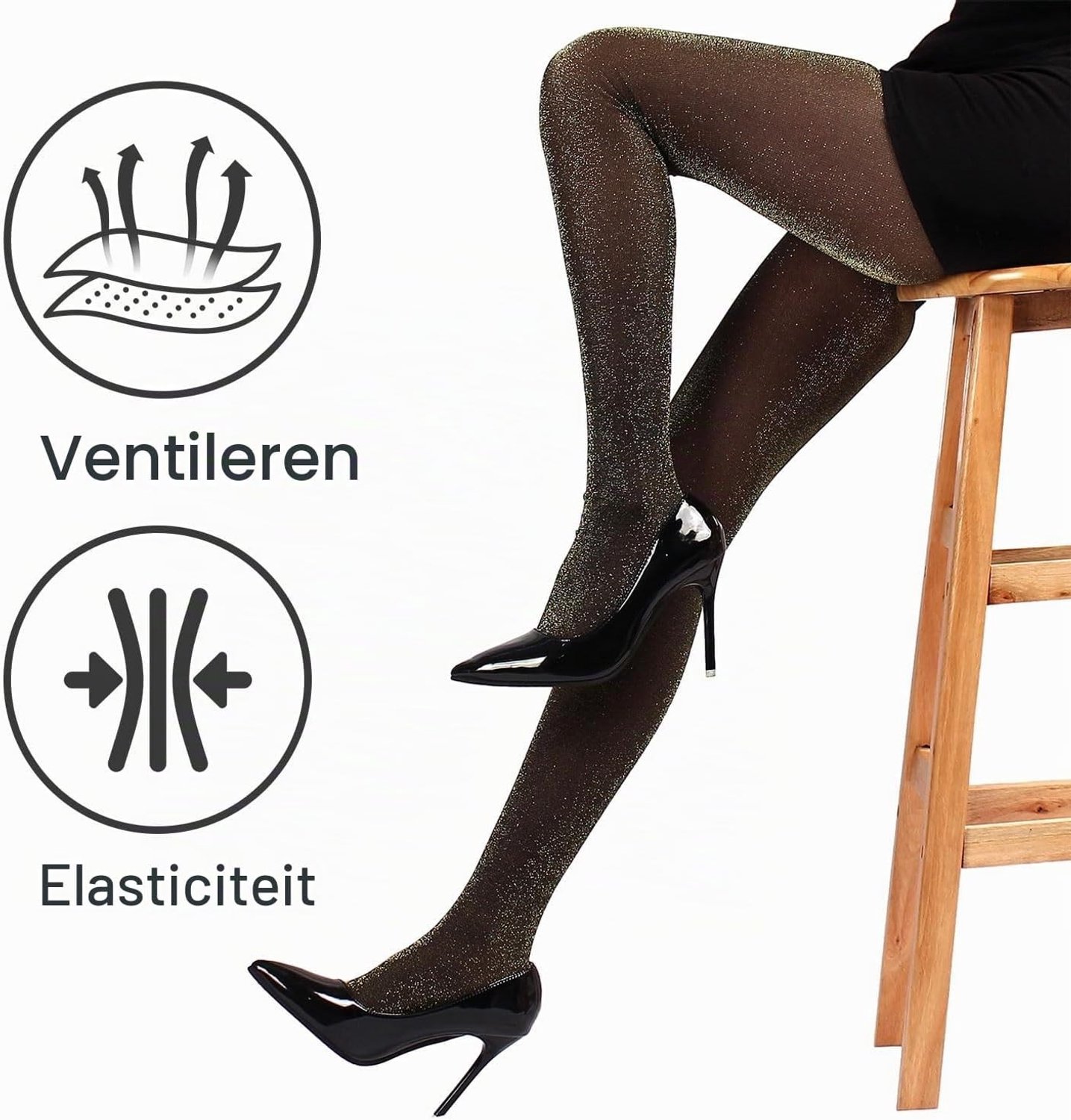 Set van 3 Dames Metallic Panty's met Glitters, Opaque, Hoge Taille en Elastische Lacy Afwerking, One Size