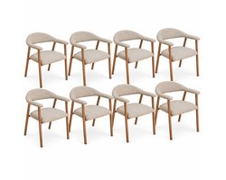 DS4U® - Quinn basic eetkamerstoel - Set van 8 - Naturel - Stof - Met armleuning