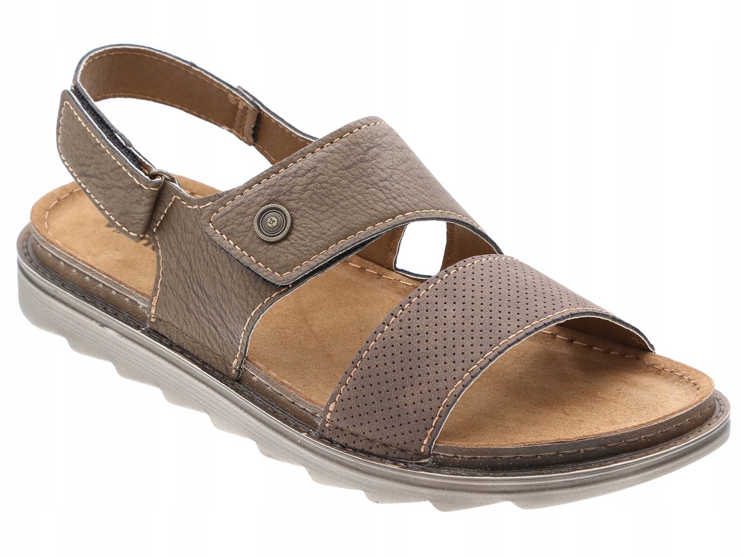 Inblu Heren Sandalen Leer Eco Comfort Klittenband Bruin